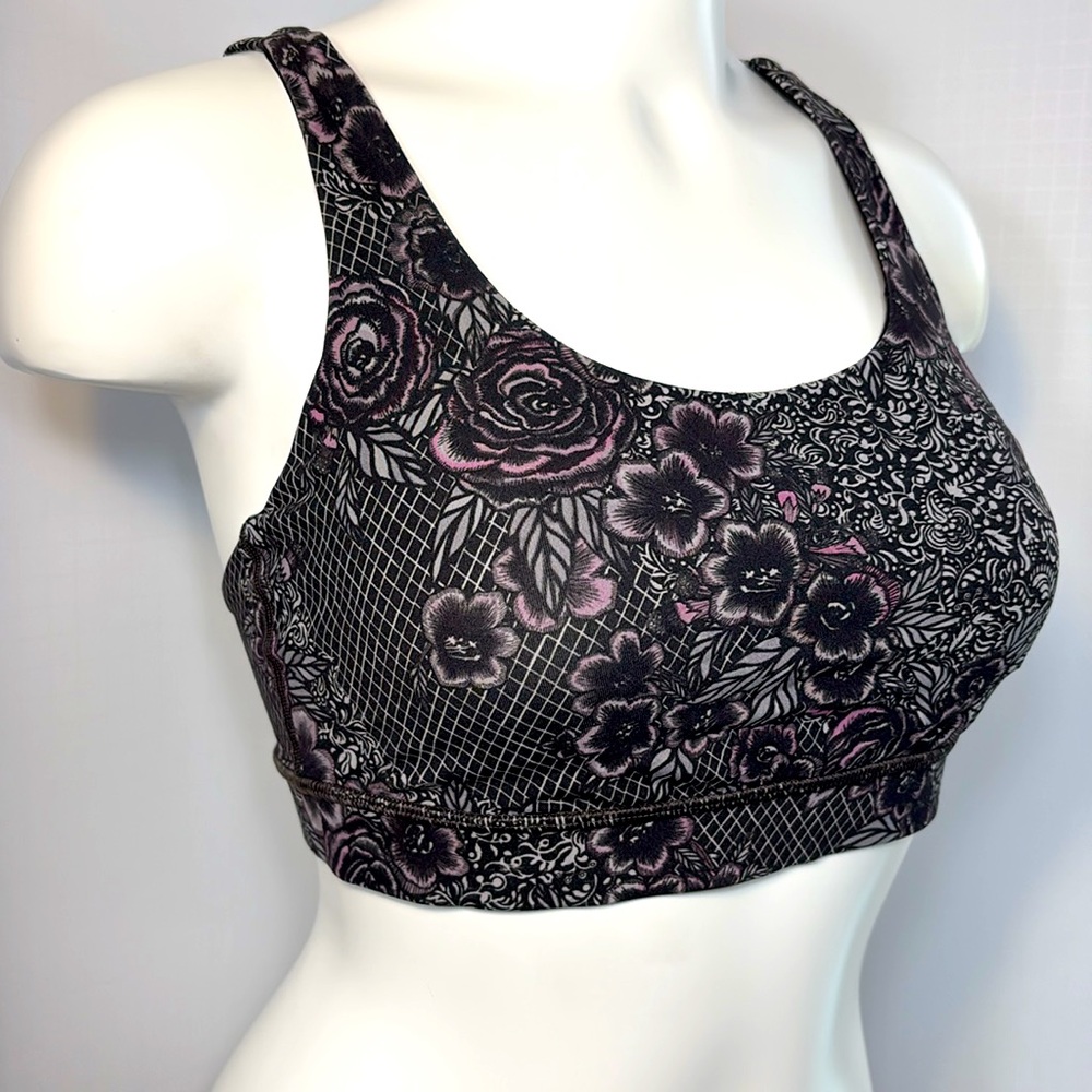 Lululemon Sports Bra - Trellis Bloom Floral Black, Grey and Pink Sports Bra. - Picture 3 of 8